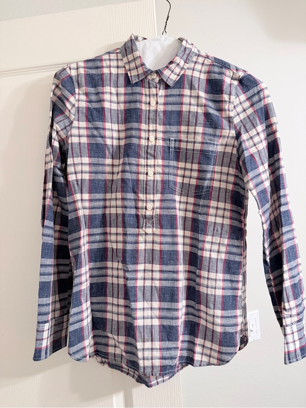 Women’s J crew Plaid Button-Up Shirt - Navy, White & Red